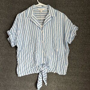 BeachLunchLounge New Women Blue and White Striped Blouse Sz M